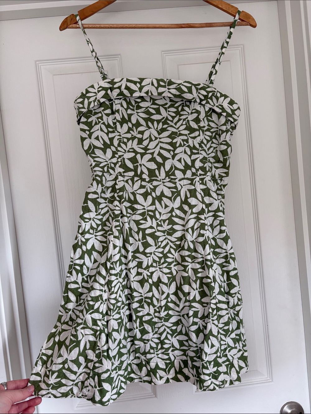 Abercrombie & Fitch Green and White Leaf-Print Linen Mini Dress